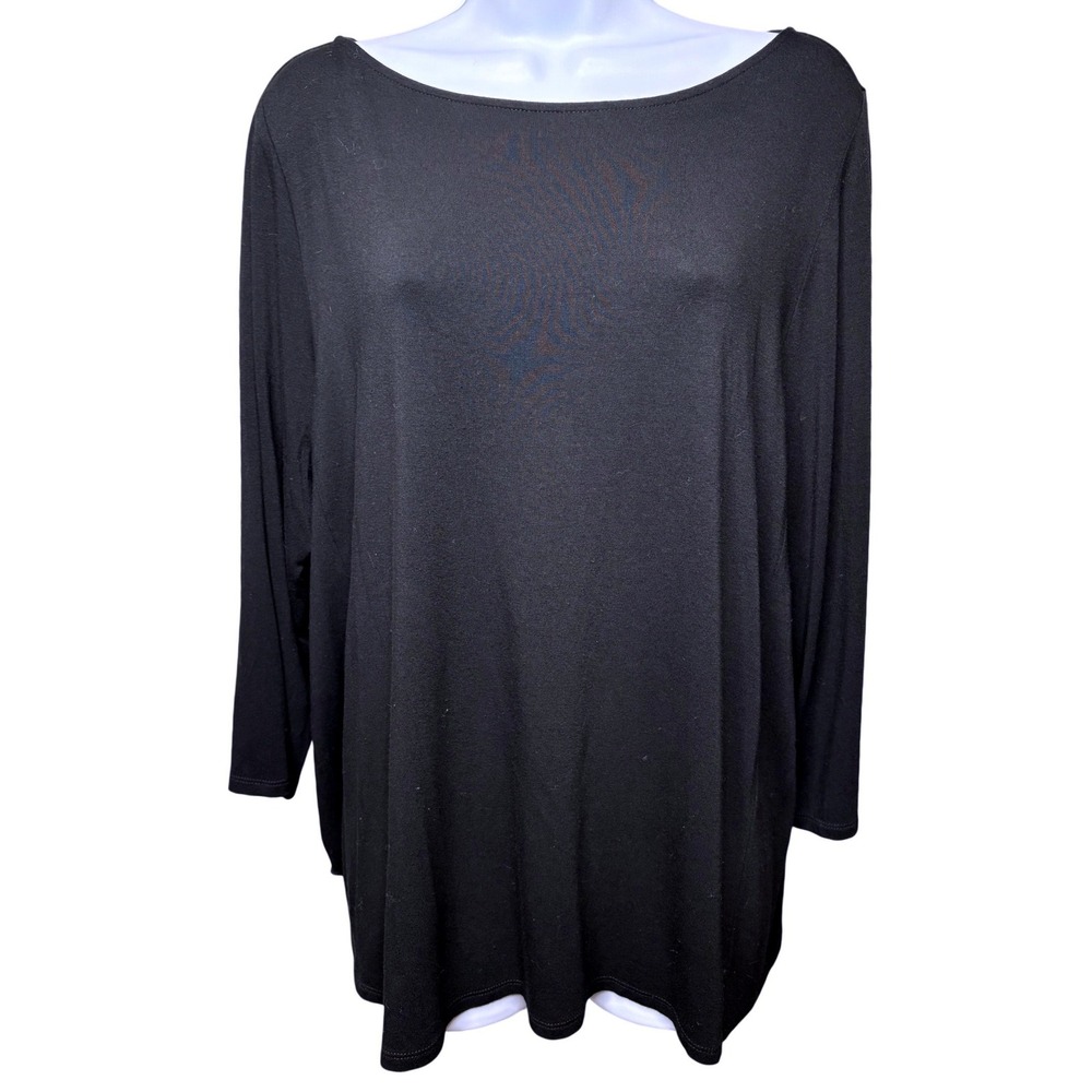 J. JILL Womens Black Boat Neck Tunic Top Sz L 3/4 Sleeve Wearever Casual Classic
